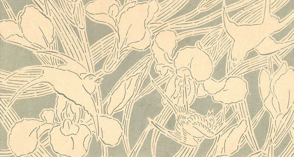 JAPAN. Pattern for stuff- Irises and Swallows 1890 old antique print picture